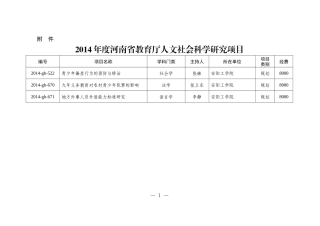 XXXX年度河南省教育厅人文社会科学研究项目