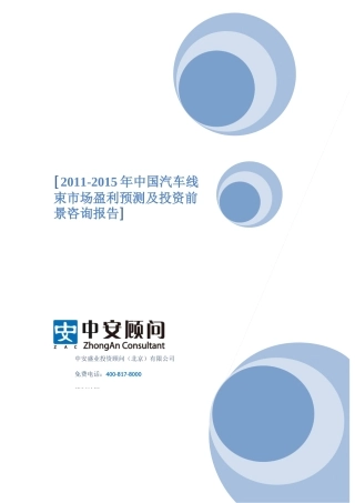 XXXX-XXXX年中国汽车线束市场盈利预测及投资前景咨询报告
