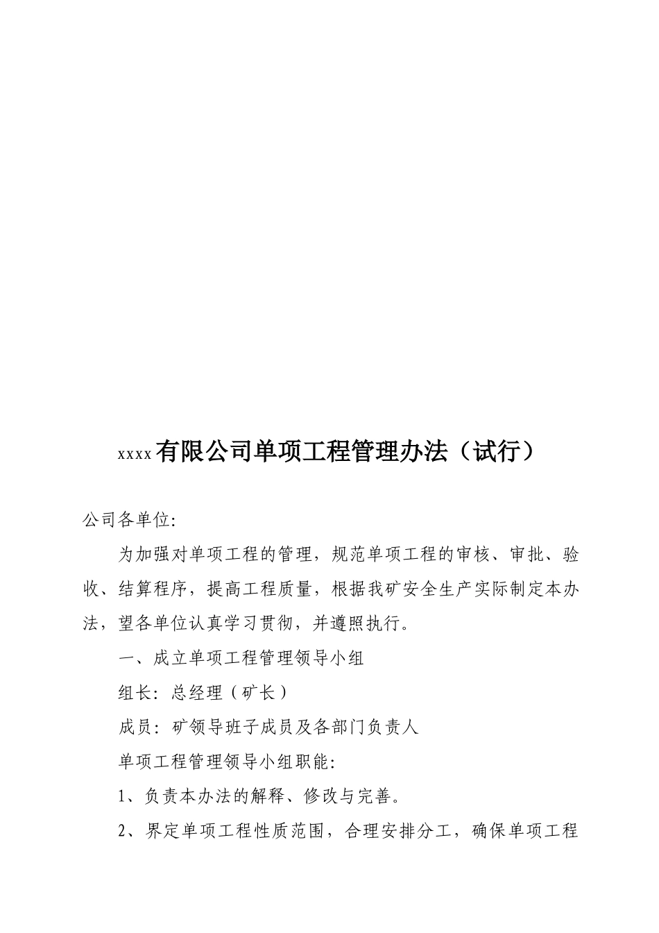 XXXX煤矿单项工程管理办法_第1页
