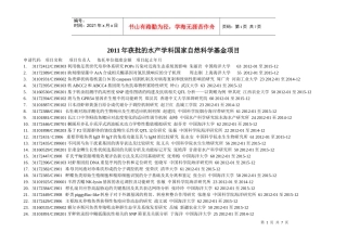 XXXX年获批的水产学科国家自然科学基金项目