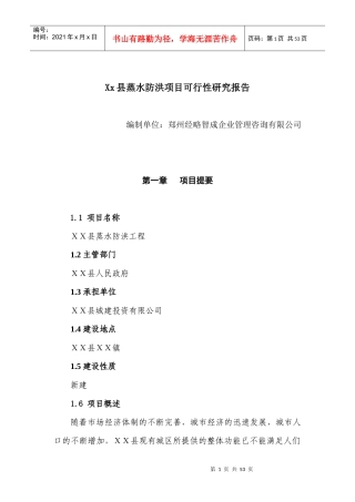XX县蒸水防洪工程项目可行性研究报告