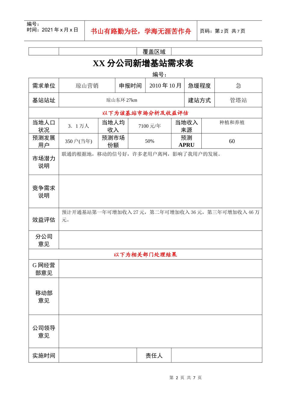 XX分公司新增基站需求表--XXXX基站[2]_第2页