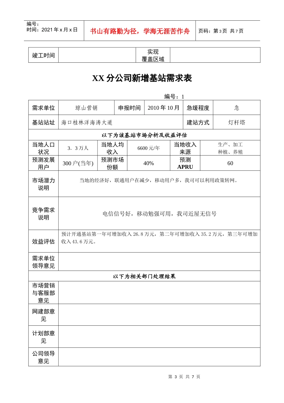XX分公司新增基站需求表--XXXX基站[2]_第3页