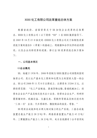 XXXX国有大型化工企业改革重组方案