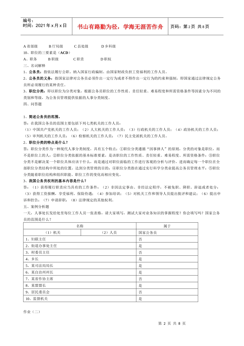 XX年电大行政管理作业国家公务员制度讲座形成性考核册答案_第2页