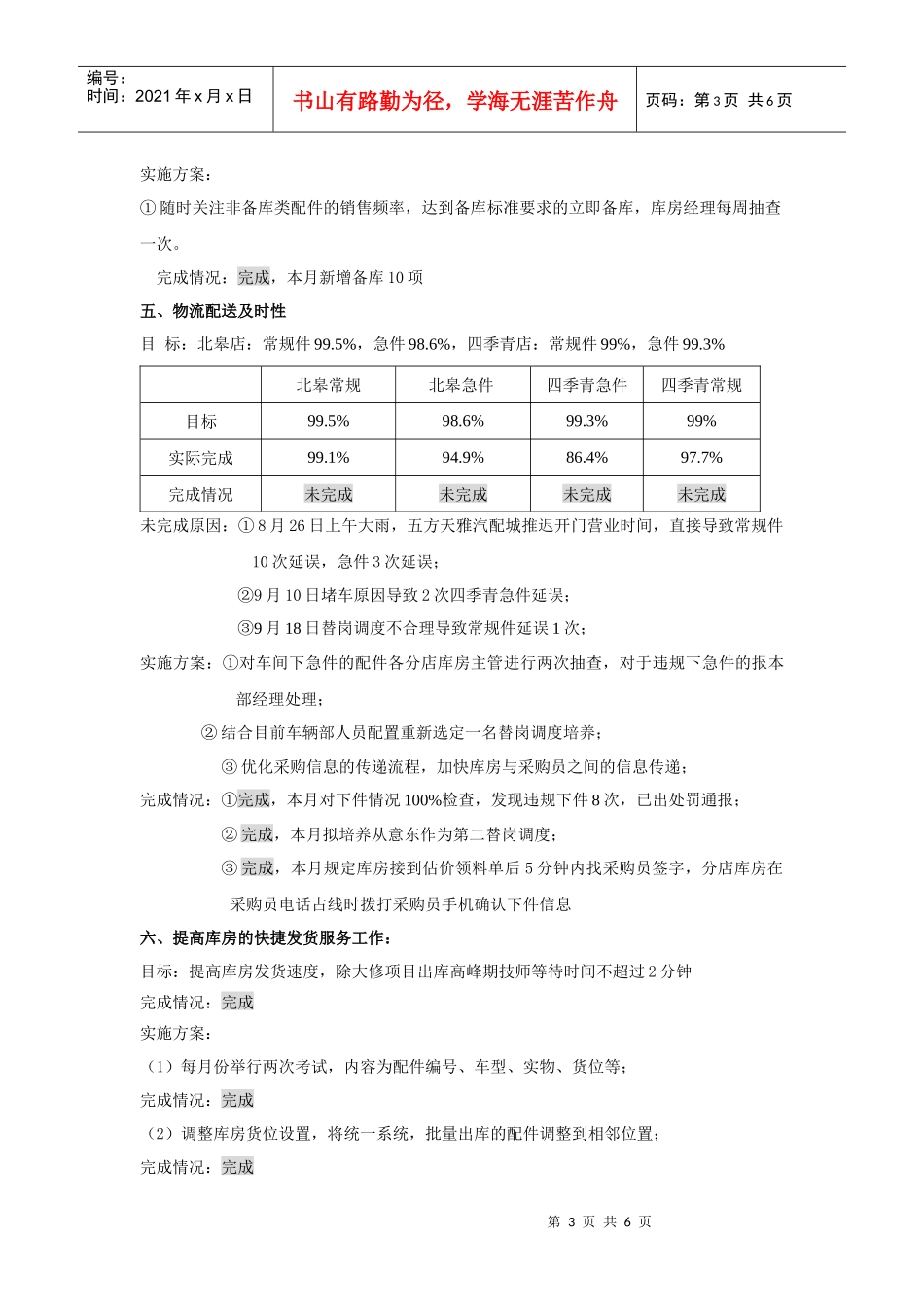XXXX年9月物流本部工作总结_第3页