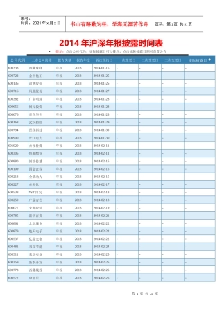XXXX年沪深上市公司年报披露时间表
