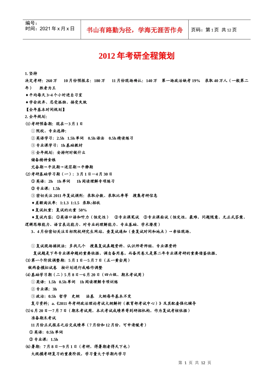 XXXX年考研全程策划622XXXX0_第1页