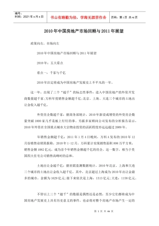 XXXX年中国房地产市场回顾与XXXX年展望报告_41页