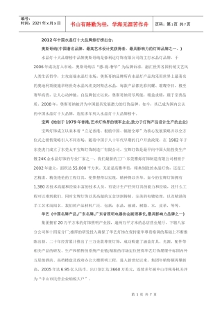 XXXX年中国水晶灯十大品牌排行榜出台