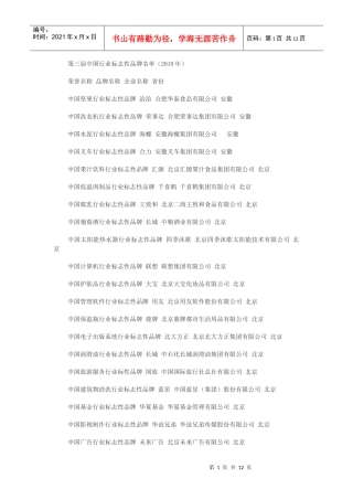 XXXX年中国行业标志性品牌名录