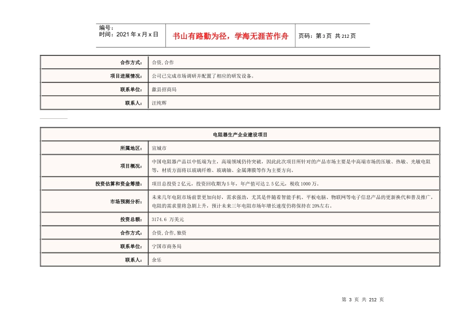 XXXX年安徽地区招商引资项目--先进制造业类项目_第3页