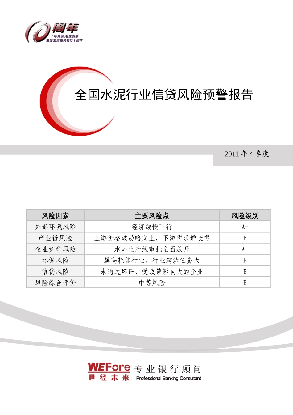 XXXX年4季度全国水泥行业信贷风险预警报告_第1页