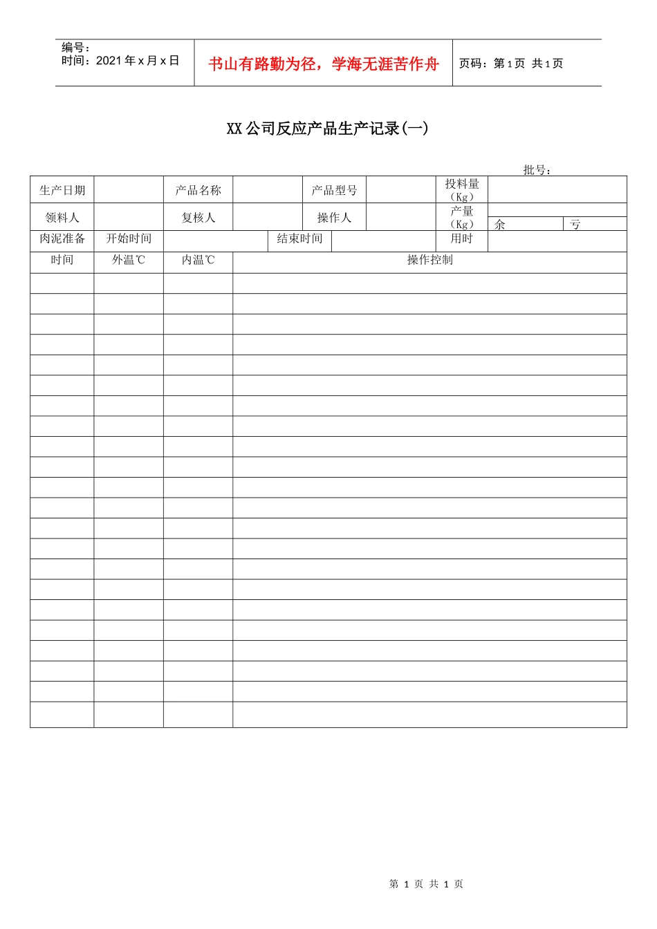 XX公司反应产品生产记录(一)_第1页