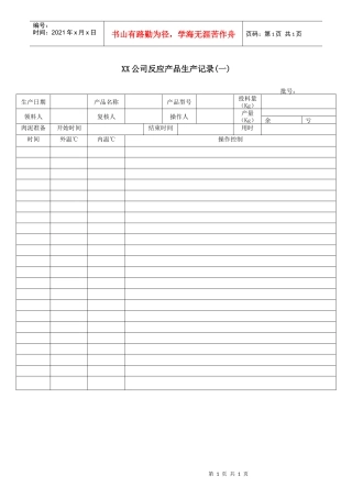 XX公司反应产品生产记录(一)