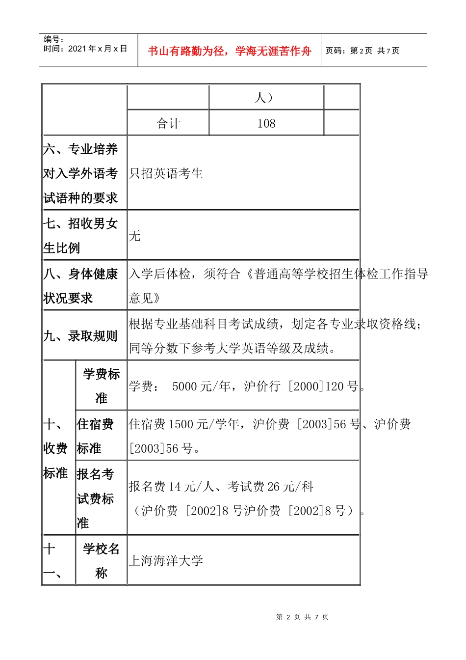 XXXX年上海海洋大学“专升本”招生章程_第2页