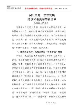 XXXX年“侨爱新镇”工作总结(修改)