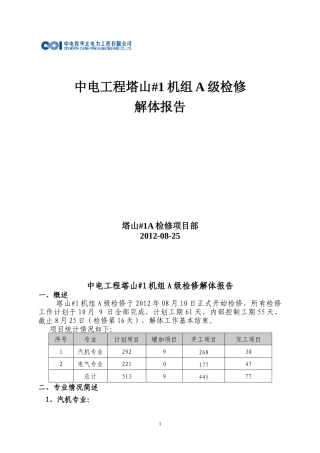 XXXX塔山1A检修解体报告(中电工程)