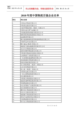 XXXX、2009全国物流百强