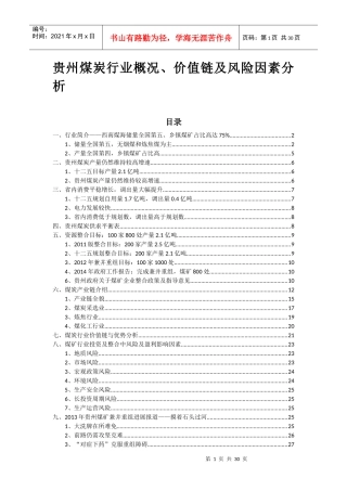 XXXX贵州煤炭行业、价值链及风险因素分析