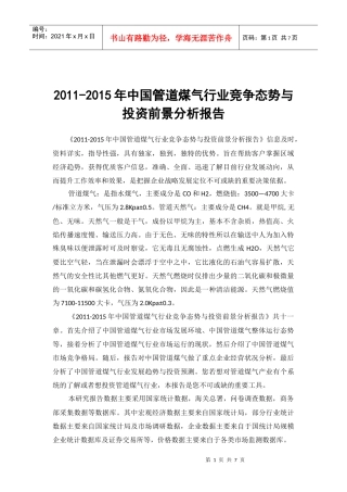 XXXX年中国管道煤气行业分析报告