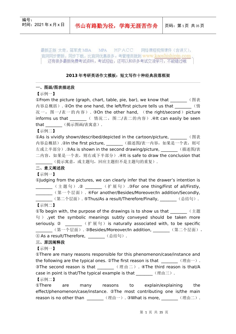 XXXXXXXXMBAMPAMPAcc管理类考试考研英语二作文模板_第1页