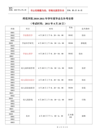 XXXX届师范学院毕业生清考时间地点安排