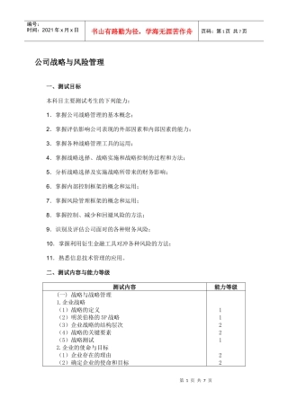 XXXX年公司战略与风险管理大纲