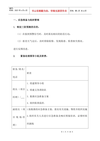 xxx项目三防应急预案