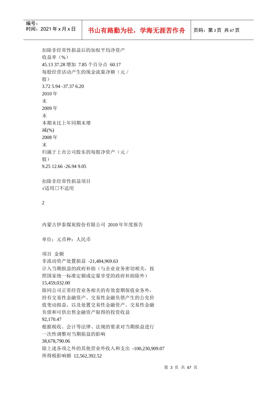 XXXX内蒙古伊泰煤炭股份有限公司年度报告_第3页