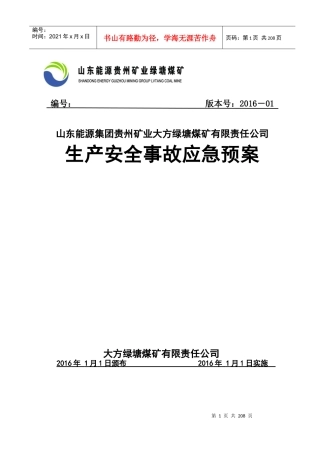 XXXX绿塘煤矿应急预案