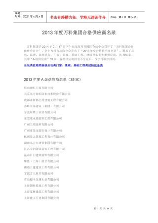 XXXX年度某地产集团合格供应商名录