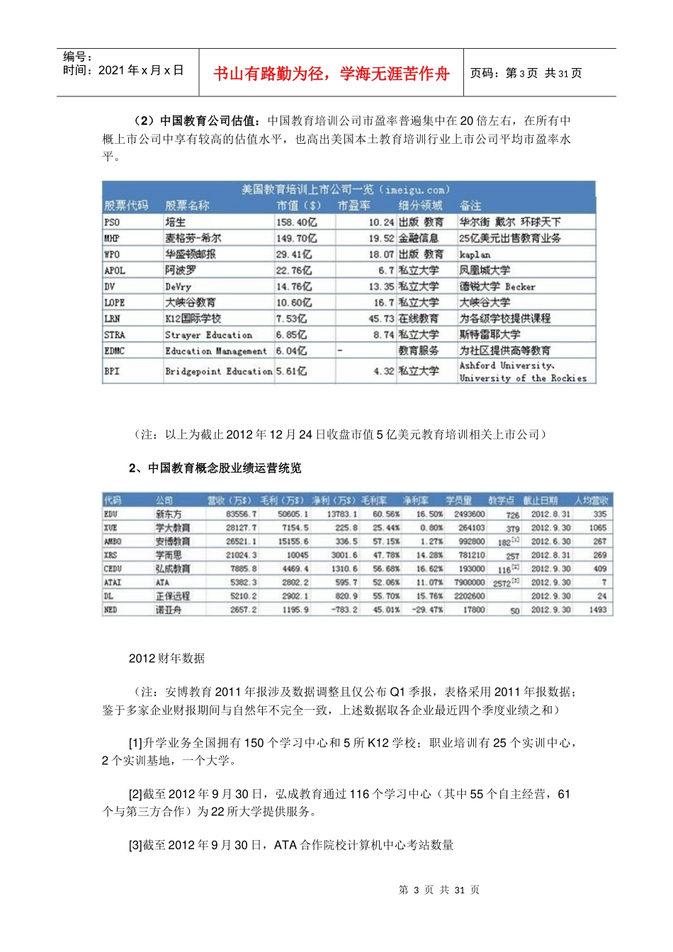 XXXX年中国教育行业上市公司分析报告(i美股联合搜狐教_第3页