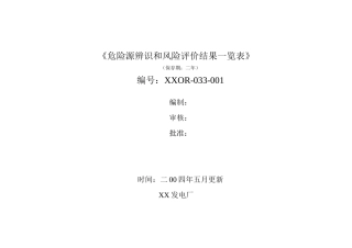 XX发电厂(危险源辨识和风险评价结果一览表)