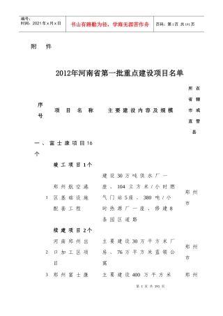 XXXX年河南省重点项目