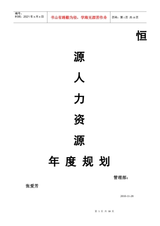 XXXX年度恒源电器人力资源规划