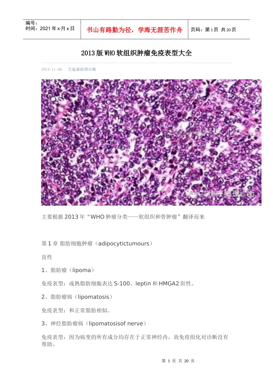 XXXX版WHO软组织肿瘤免疫表型大全_第1页