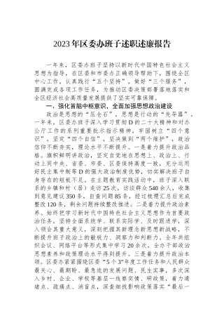 2023年区委办班子述职述廉报告