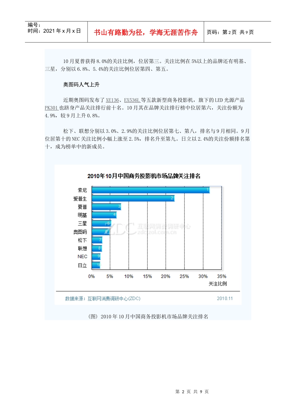 XXXX年10月中国商务投影机市场分析报告_第2页
