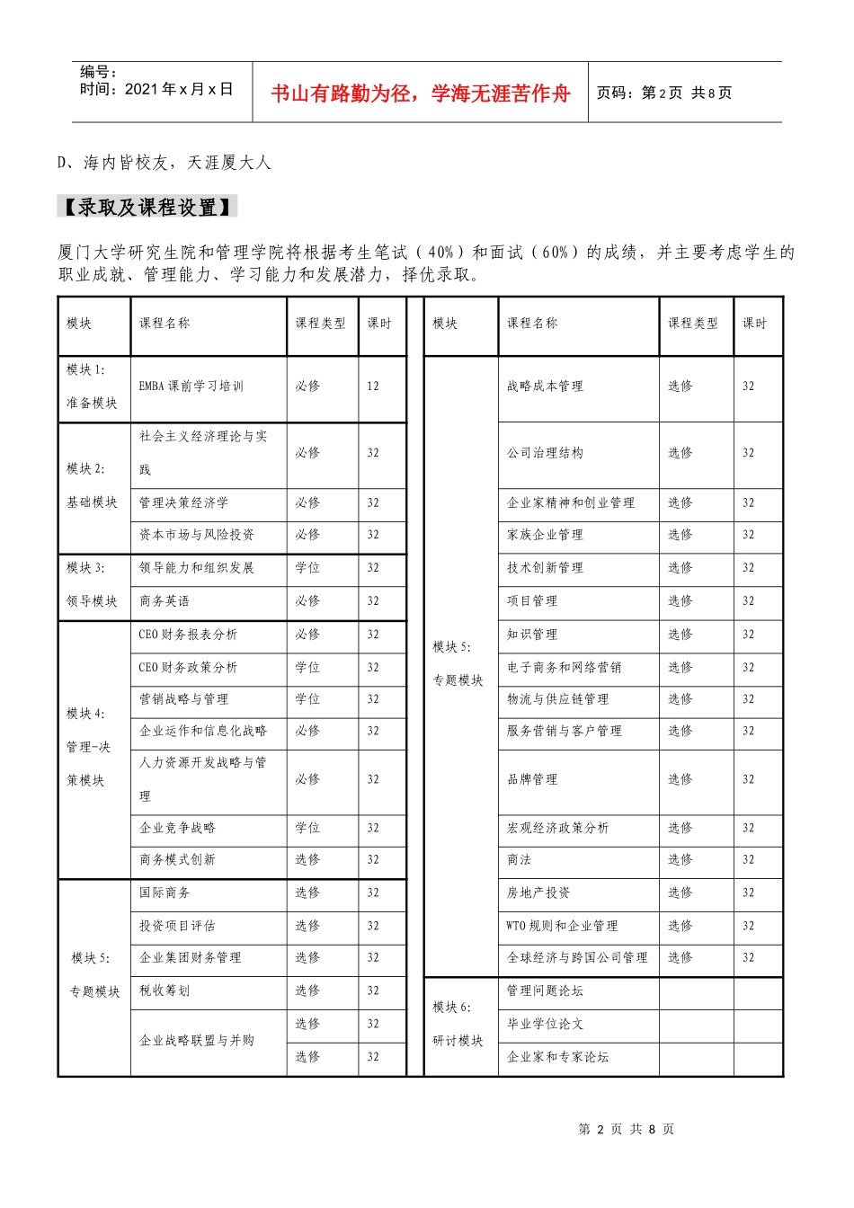 XXXX级厦门大学EMBA上海班招生简章_第2页