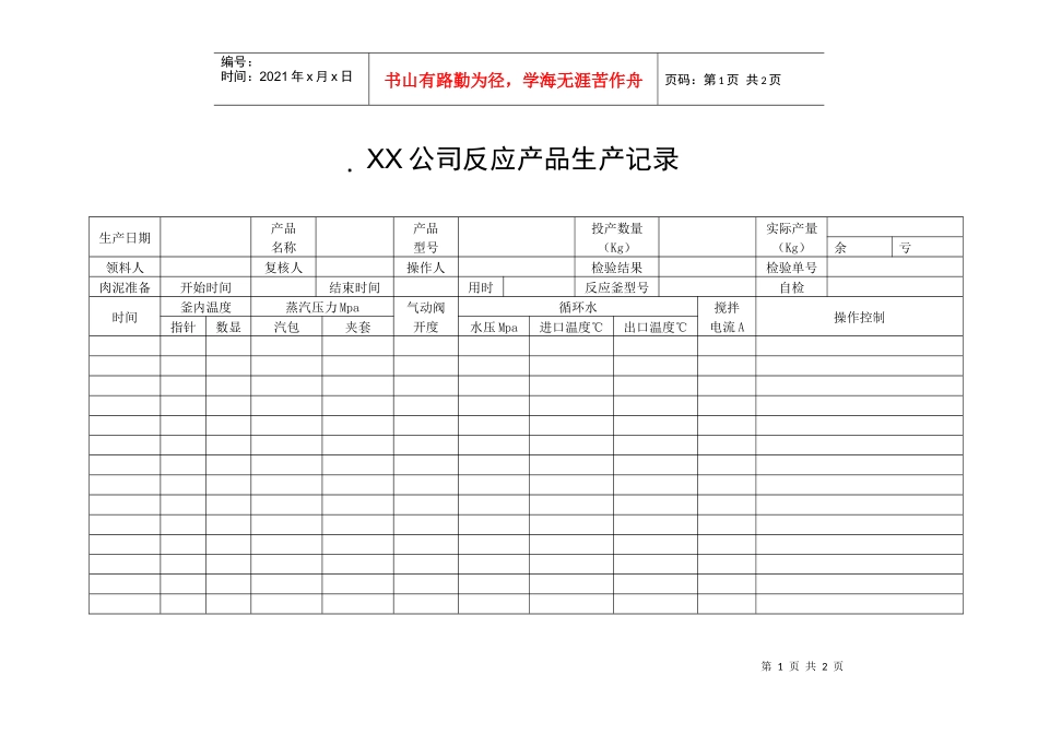 XX公司反应产品生产记录_第1页
