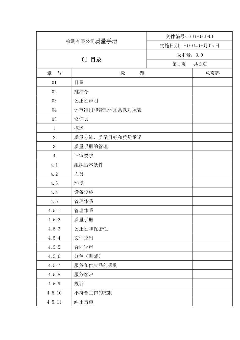 XXXX年某某检测有限公司新版质量手册_第1页