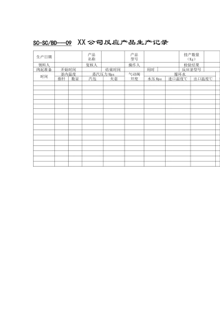 XX公司产品反应生产记录
