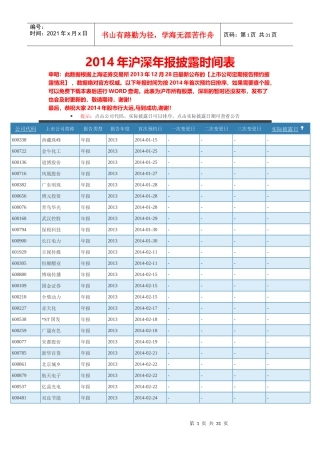 XXXX年最新沪深上市公司年报披露时间表(1)