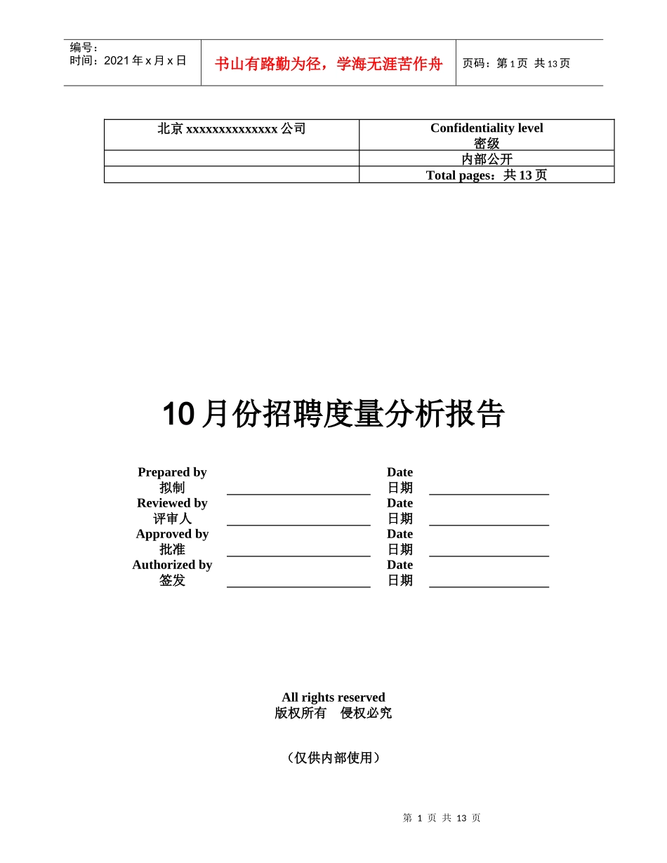 XX公司10月份招聘度量分析报告(1)_第1页