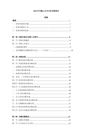 XXXX年艾魅儿公司分析诊断报告