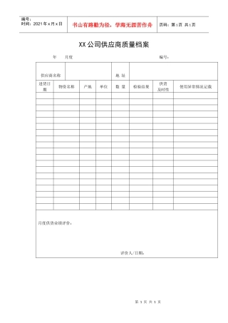 XX公司供应商质量档案