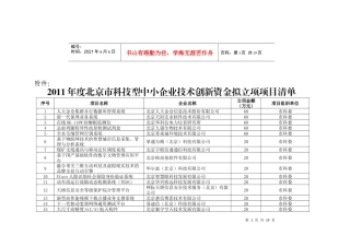 XXXX年度北京市科技型中小企业技术创新资金拟立项项目清单