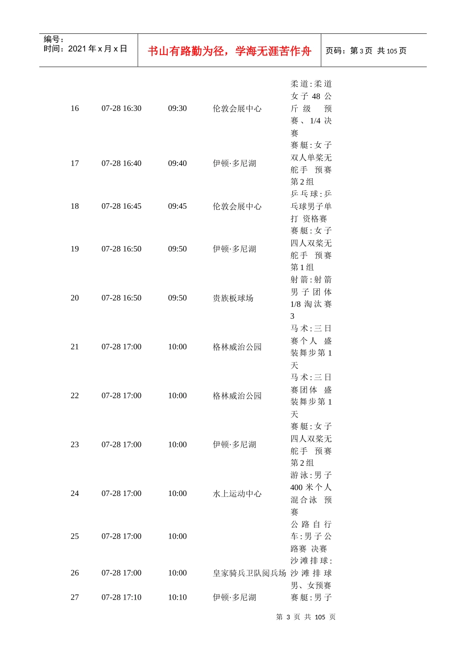 XXXX年奥运赛事比赛日程超级详情表(北京时间为准)_第3页