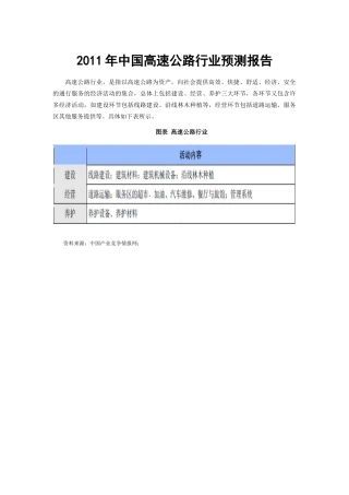 XXXX年中国高速公路行业预测报告